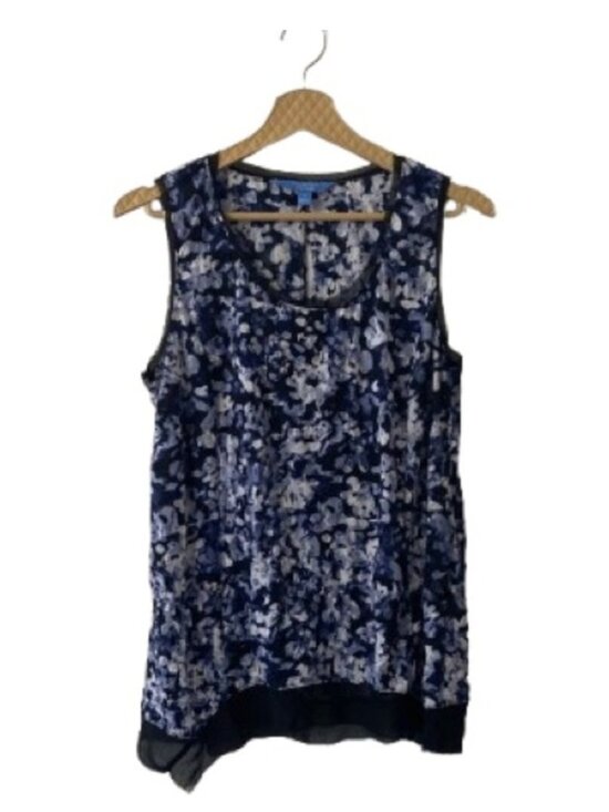 Tops - Blue and White Patterned Tank Top